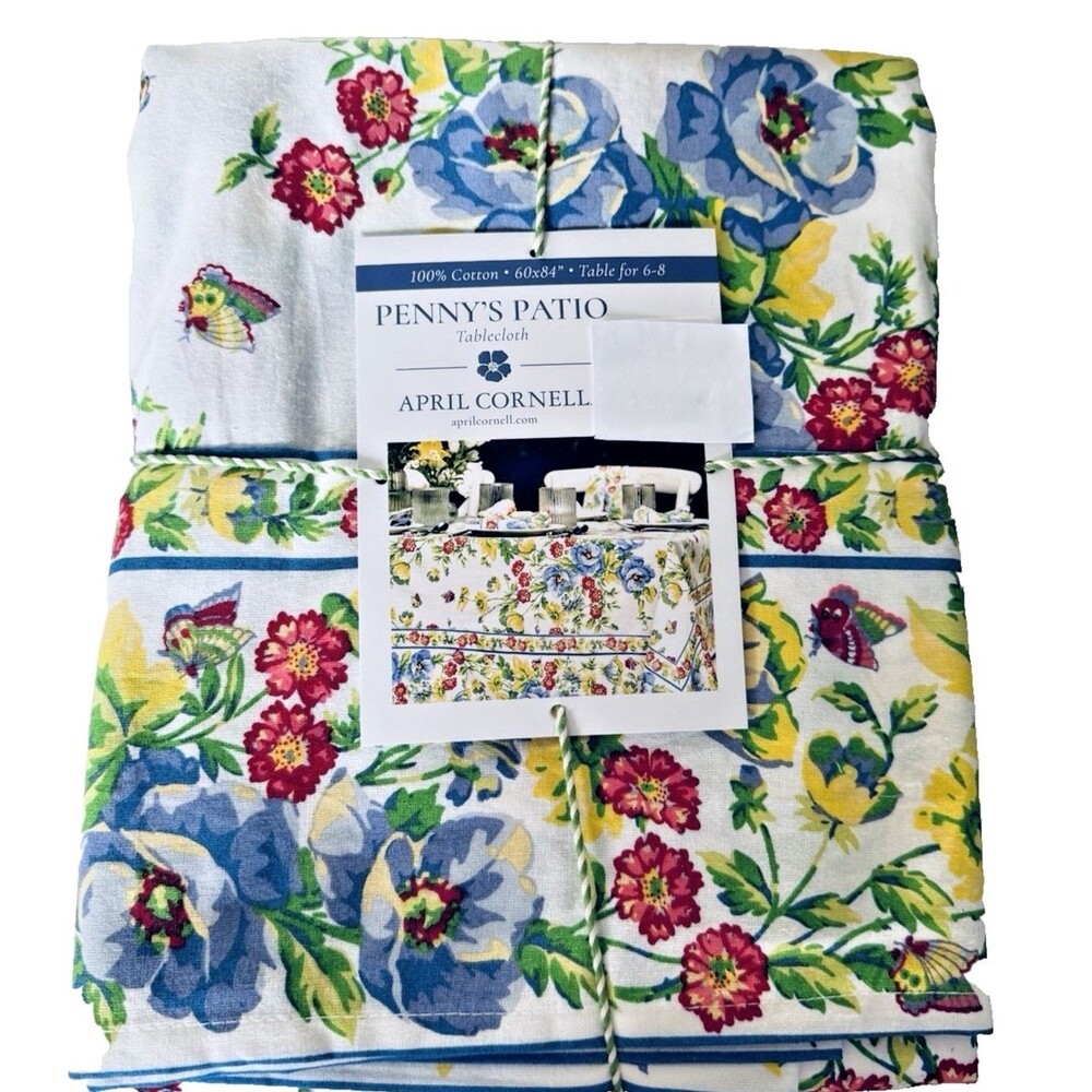 April Cornell Penny's Patio Floral Tablecloth 60x84 White Multi French Country